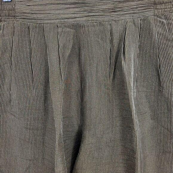 Vintage 90s High-rise Silk‎ Pants 14 Green Pinstriped Pleated Tapered - Picture 6 of 11